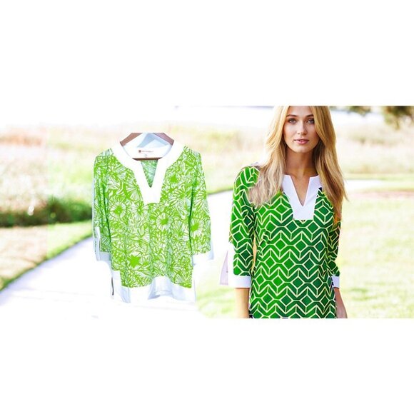 Jude Connally Tops - Jude Connally Green Printed Tunic Top Size Small